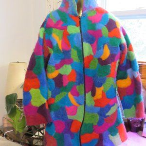 Vintage felted patchwork multicoloured April Cornell coat- stand out from crowd!